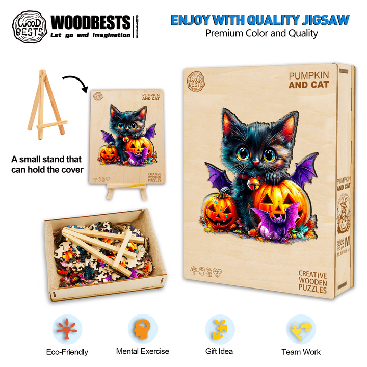 Pumpkin and Cat Wooden Jigsaw Puzzle