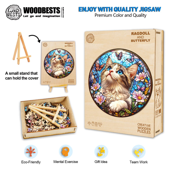 Ragdoll and Butterfly  Wooden Jigsaw Puzzle