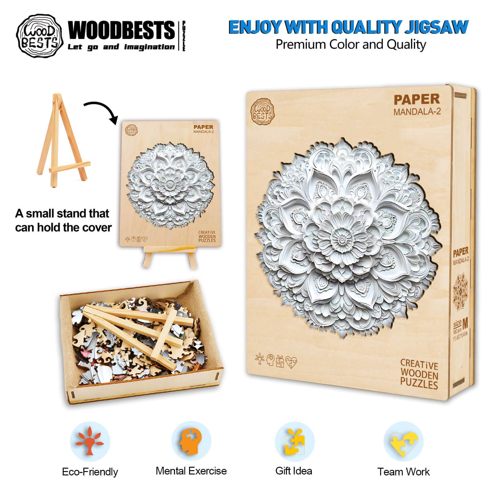3D Paper Mandala-2 wooden jigsaw puzzle, eco-friendly, mental exercise, great gift idea, promotes teamwork.