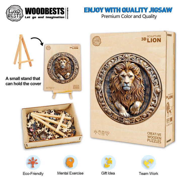 3D sculpture lion Wooden Jigsaw Puzzle