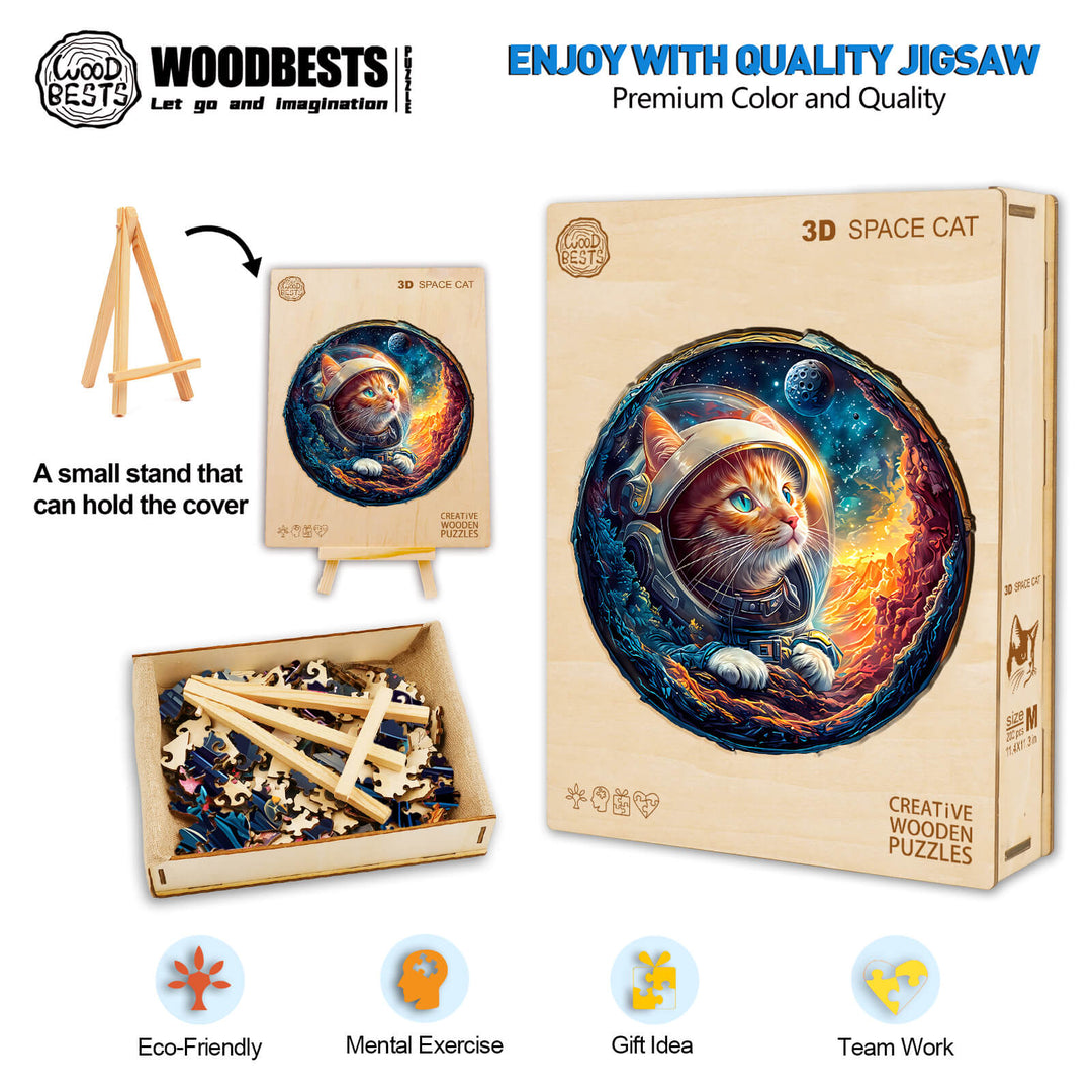 3D Space Cat Wooden Jigsaw Puzzle