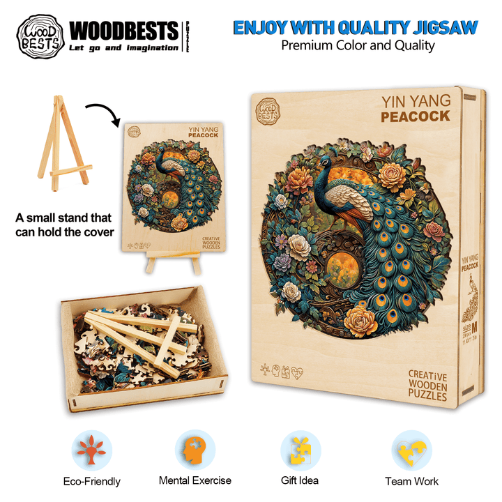 Yin Yang Peacock Wooden Jigsaw Puzzle