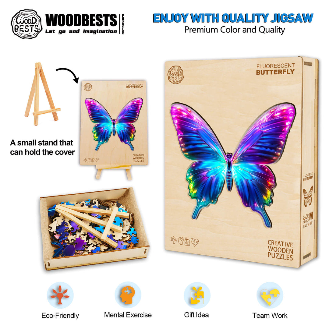 Fluorescent Butterfly Wooden Jigsaw Puzzle