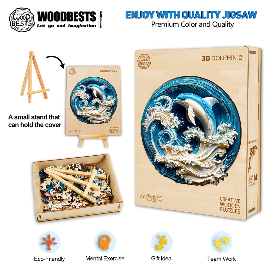 3D Dolphin-2 Wooden Jigsaw Puzzle - Woodbests