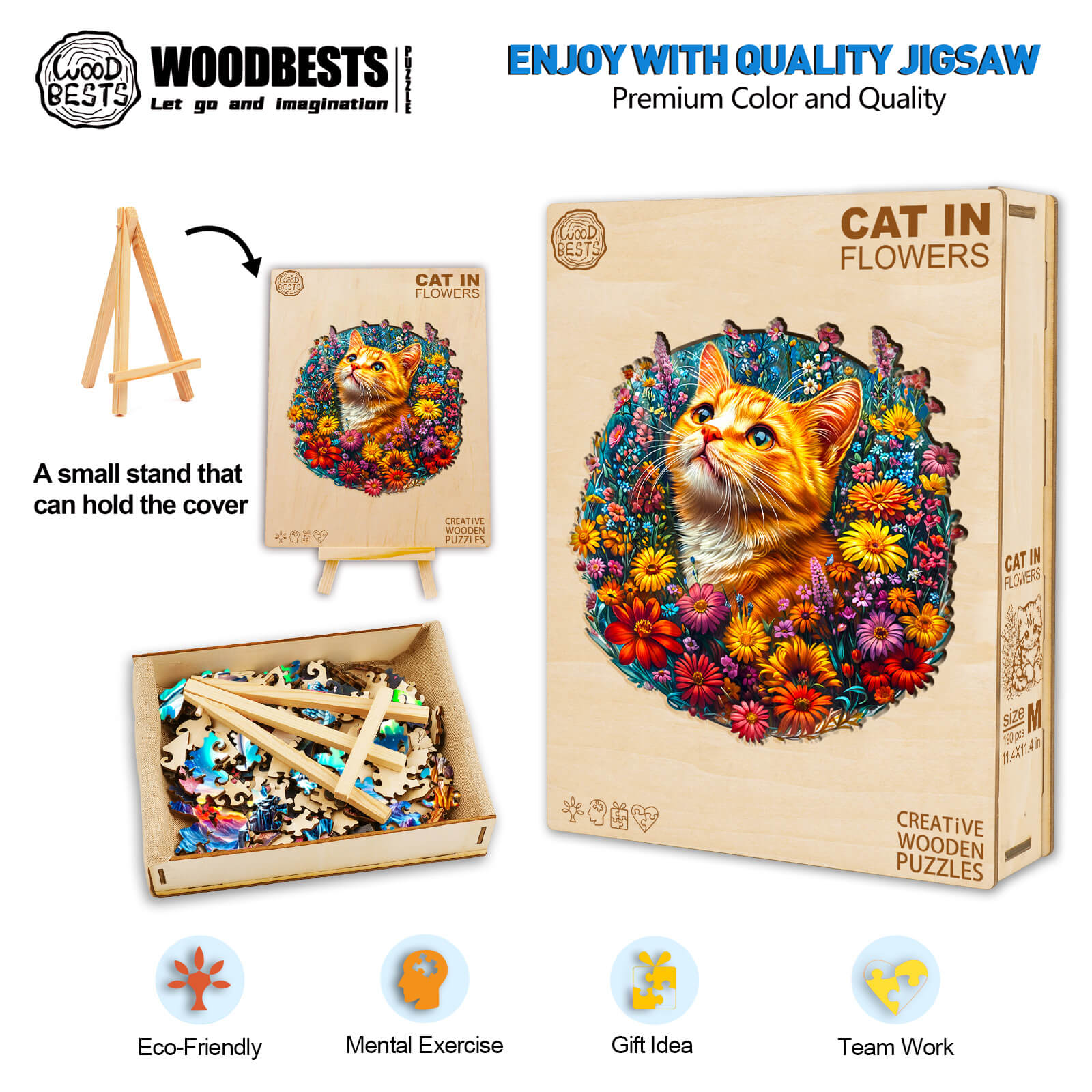 Cat in Flowers Wooden Jigsaw Puzzle