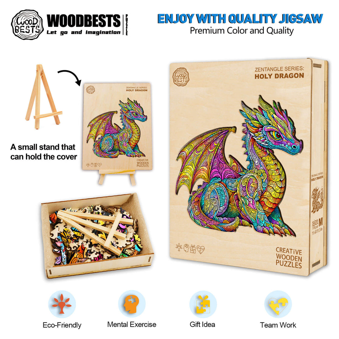 Zentangle Series: Holy Dragon Wooden Jigsaw Puzzle - Woodbests