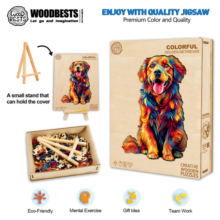 Colorful Golden Retriever Wooden Jigsaw Puzzle