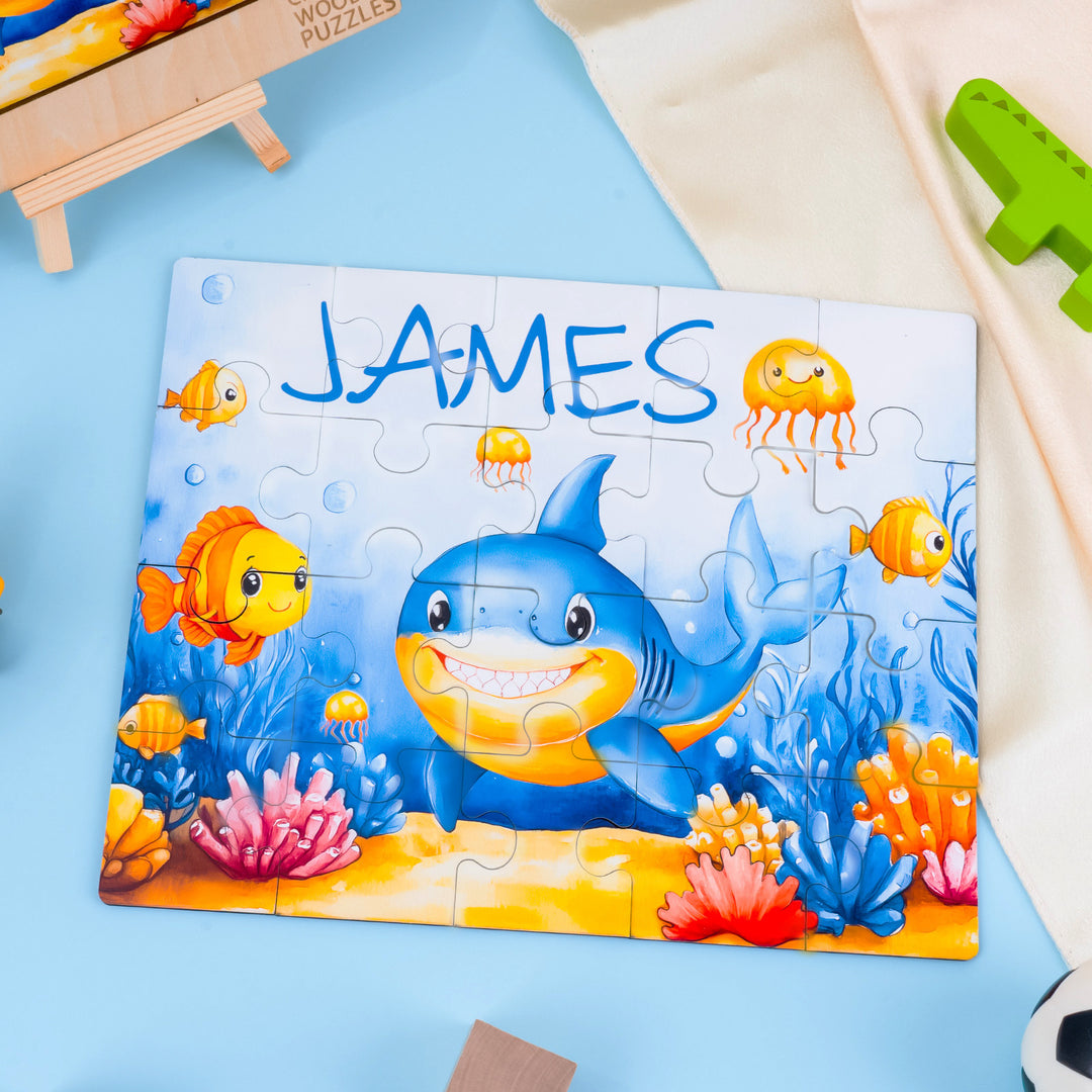 Ocean Friends - Children's Custom Name Wooden Jigsaw Puzzle - By Woodbests