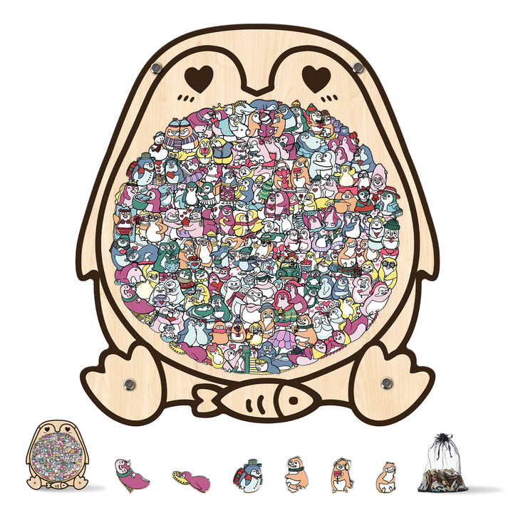 Cute Lover Penguin Shaped Wooden Jigsaw Puzzle