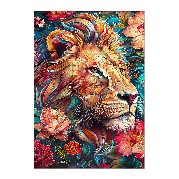 Blossom-Kissed Lion-2 Wooden Jigsaw Puzzle