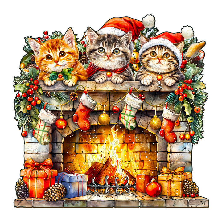 Fireplace Kitten Wooden Jigsaw Puzzle