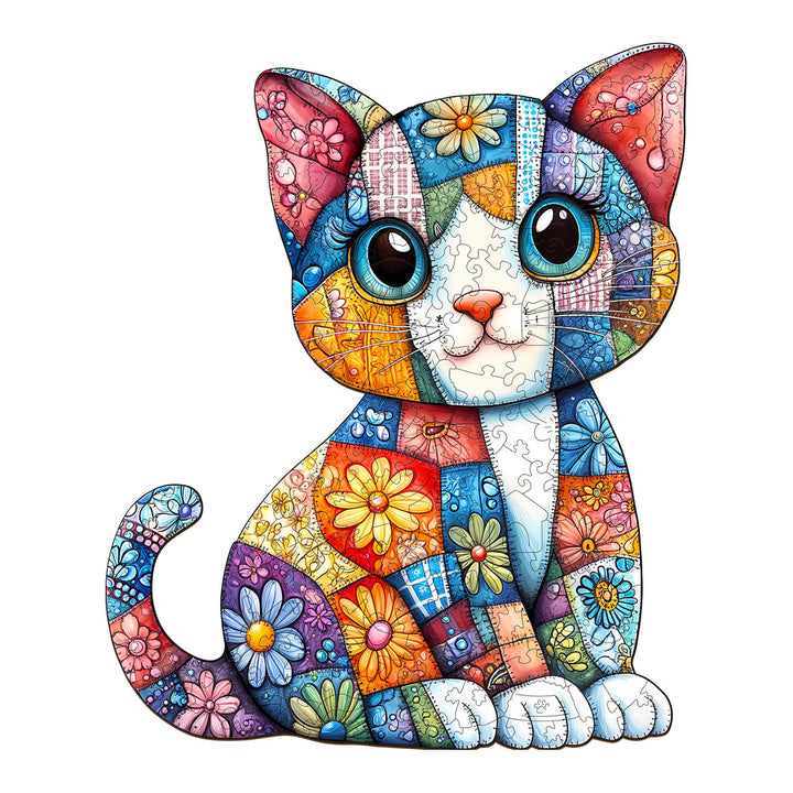 Patchwork Cat Wooden Jigsaw Puzzle - Woodbests