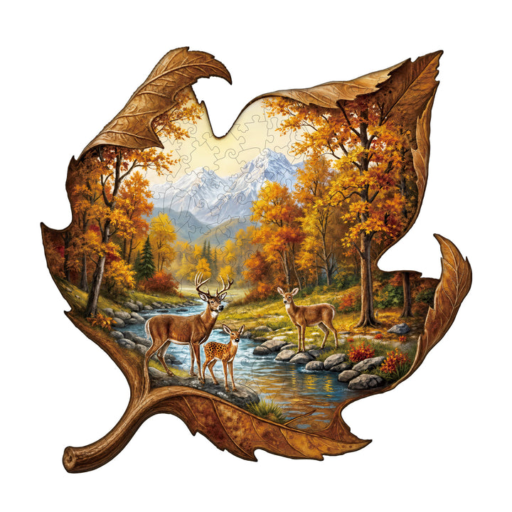 Golden Autumn Deer Wooden Jigsaw Puzzle