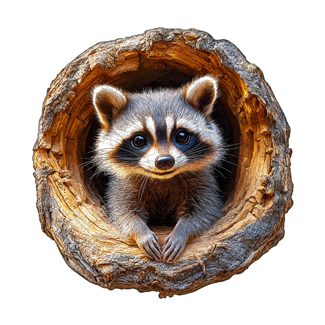 3D Tree Hole Raccoon-1 Wooden Jigsaw Puzzle