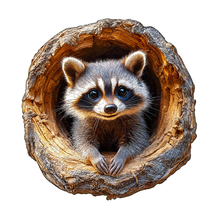 3D Tree Hole Raccoon-1 Wooden Jigsaw Puzzle