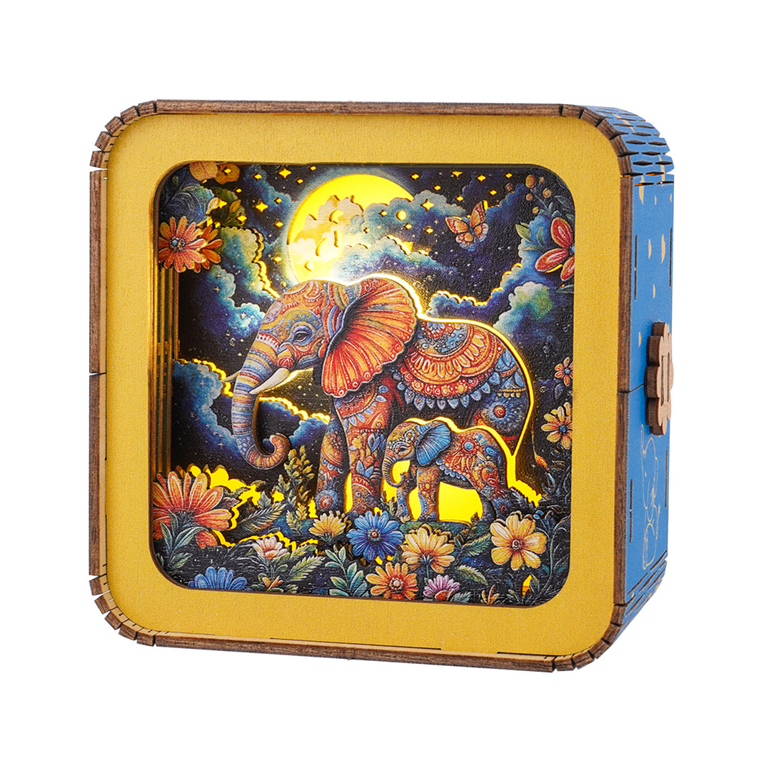 Elephant Family Under The Moon Kit- 3D Wooden Puzzle Night Light