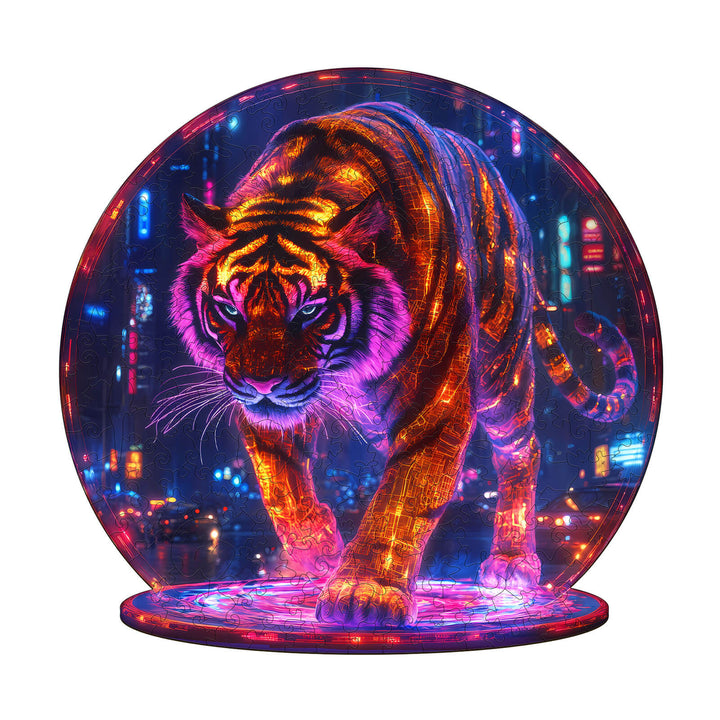 Rompecabezas de madera de tigre ciberpunk