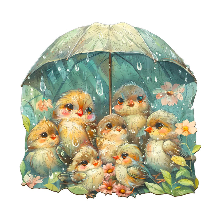 Puzzle en bois oiseau tenant un parapluie