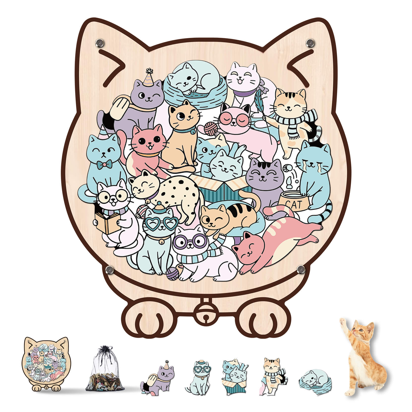 Puzzle en bois en forme de chat mignon pour bébé