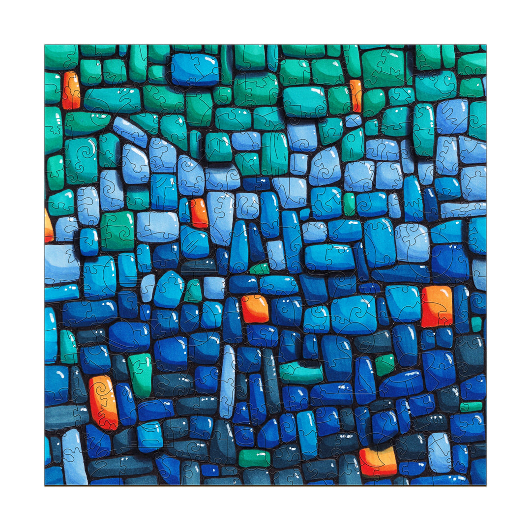 Puzzle en bois à mur bleu -- Par l'artiste Erin Desjardine