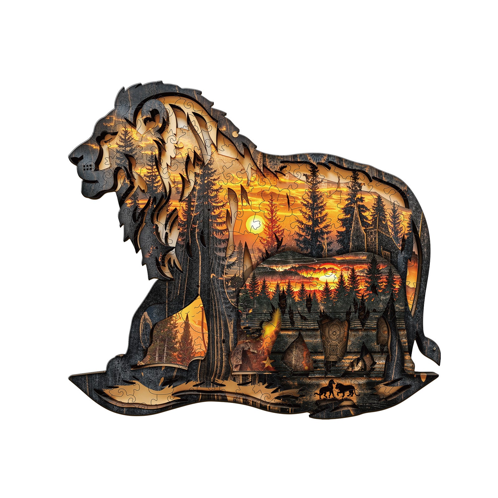 Puzzle en bois Lion sculpté