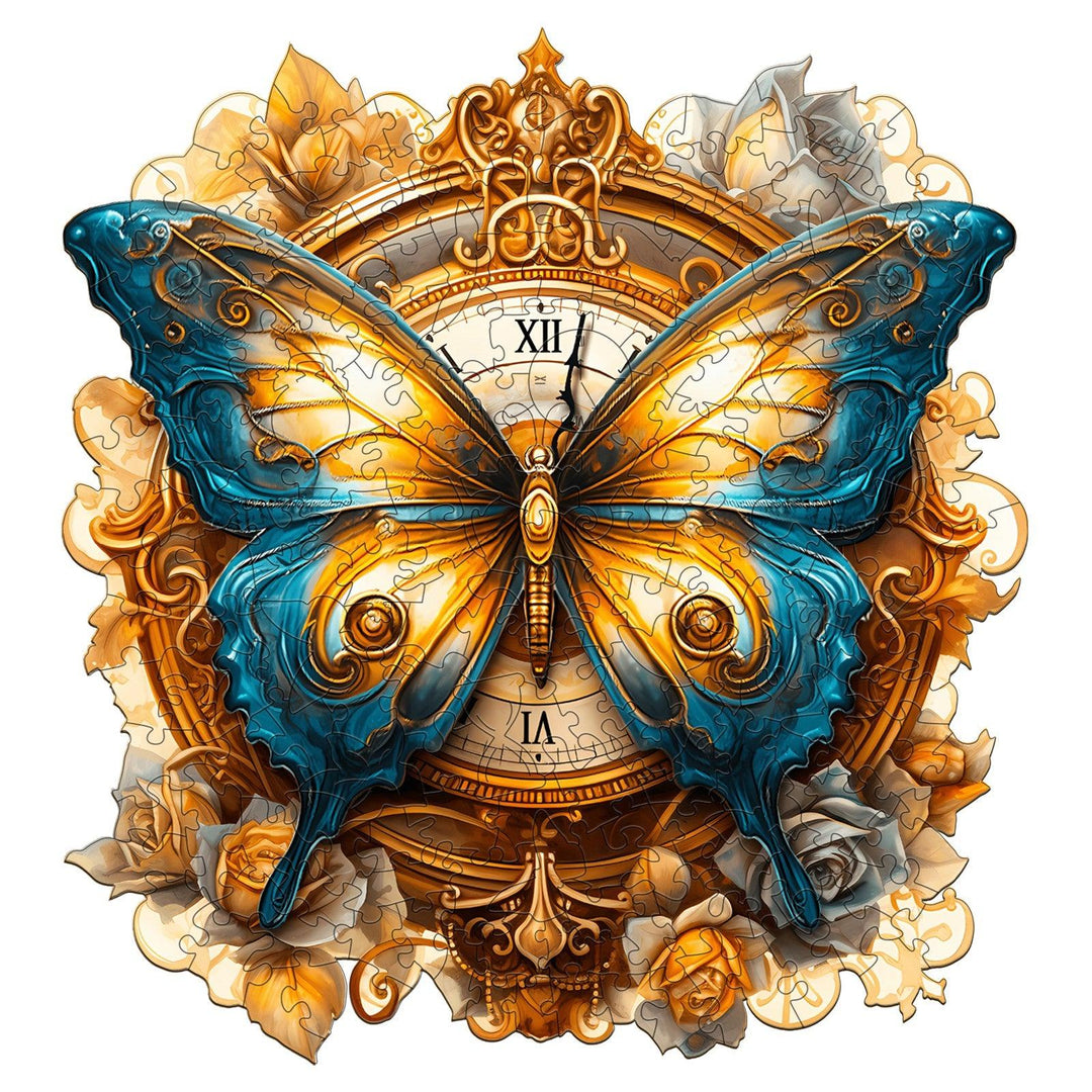 Butterfly And Clock Wooden Jigsaw Puzzle