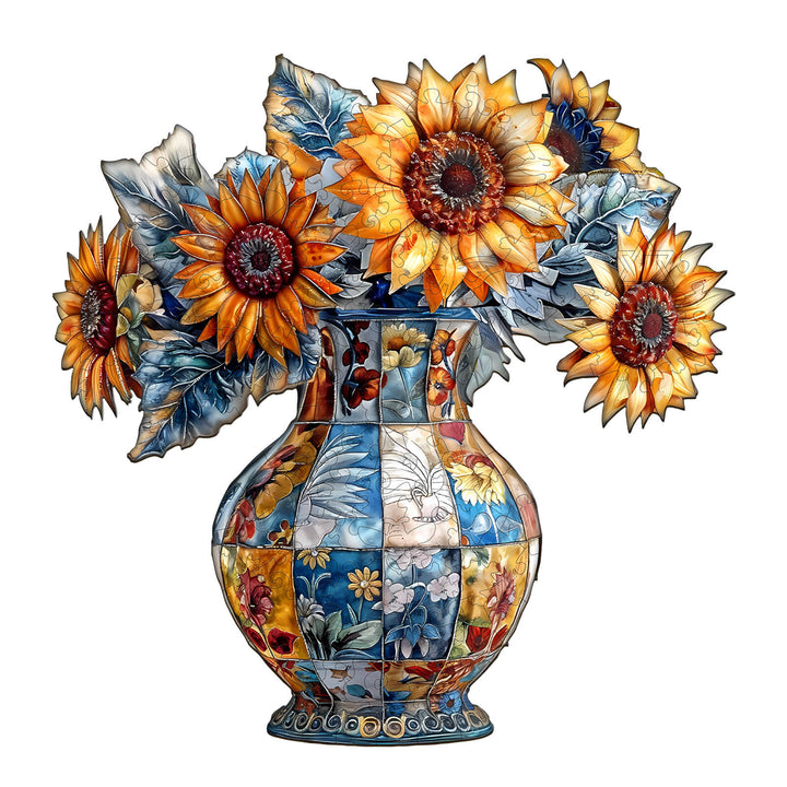 patchwork sunflower Wooden Jigsaw Puzzle