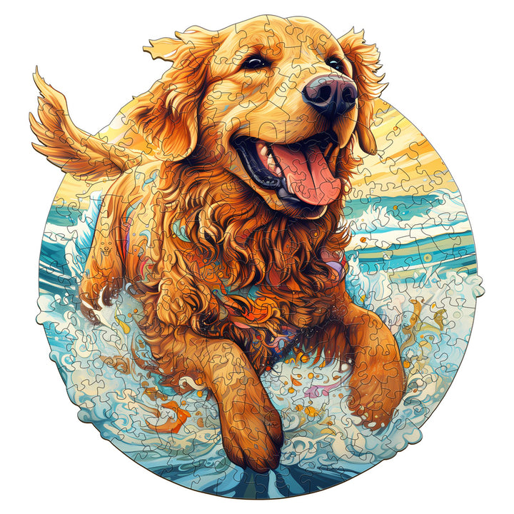 Happy Golden Retriever Wooden Jigsaw Puzzle-Woodbests