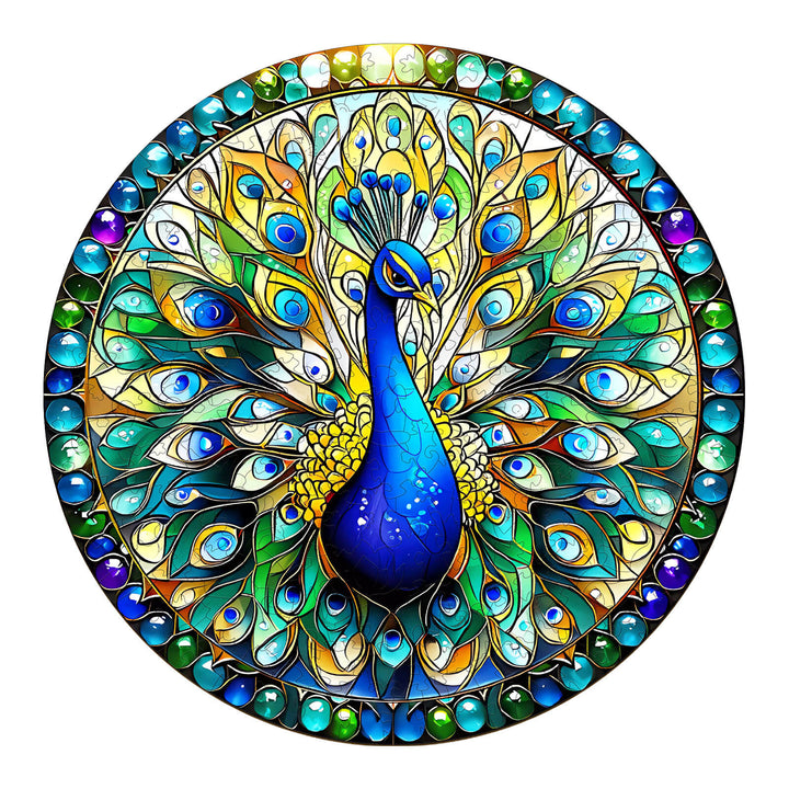 Stained Glass Peacock Wooden Jigsaw Puzzle