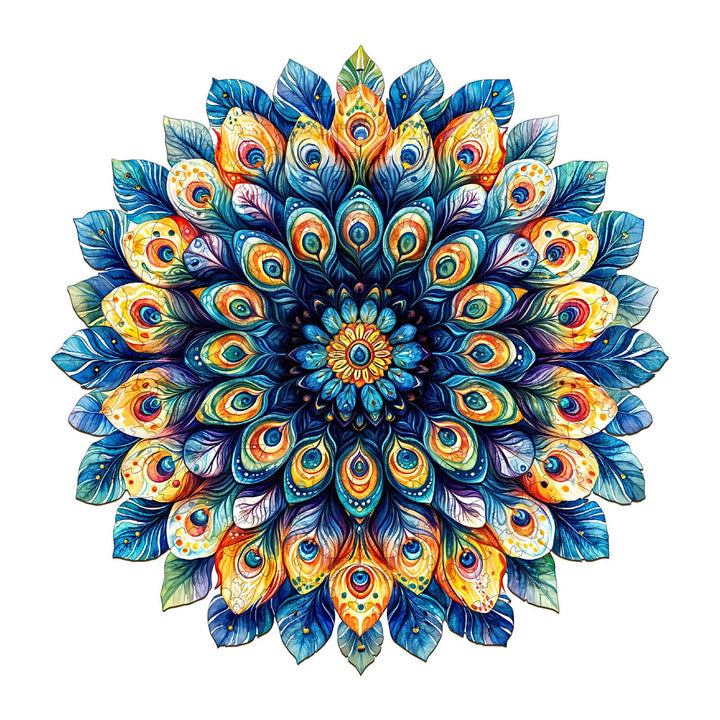 Peacock Feather Mandala Wooden Jigsaw Puzzle - By Woodbests