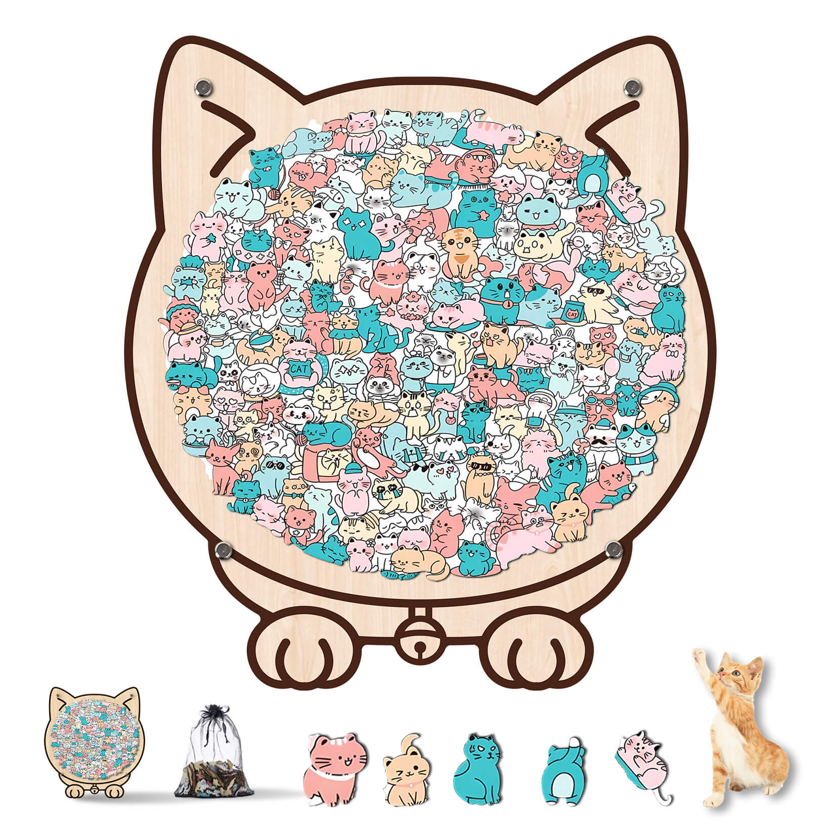 Morandi-Colored Lovely Cat Shaped Wooden Jigsaw Puzzle