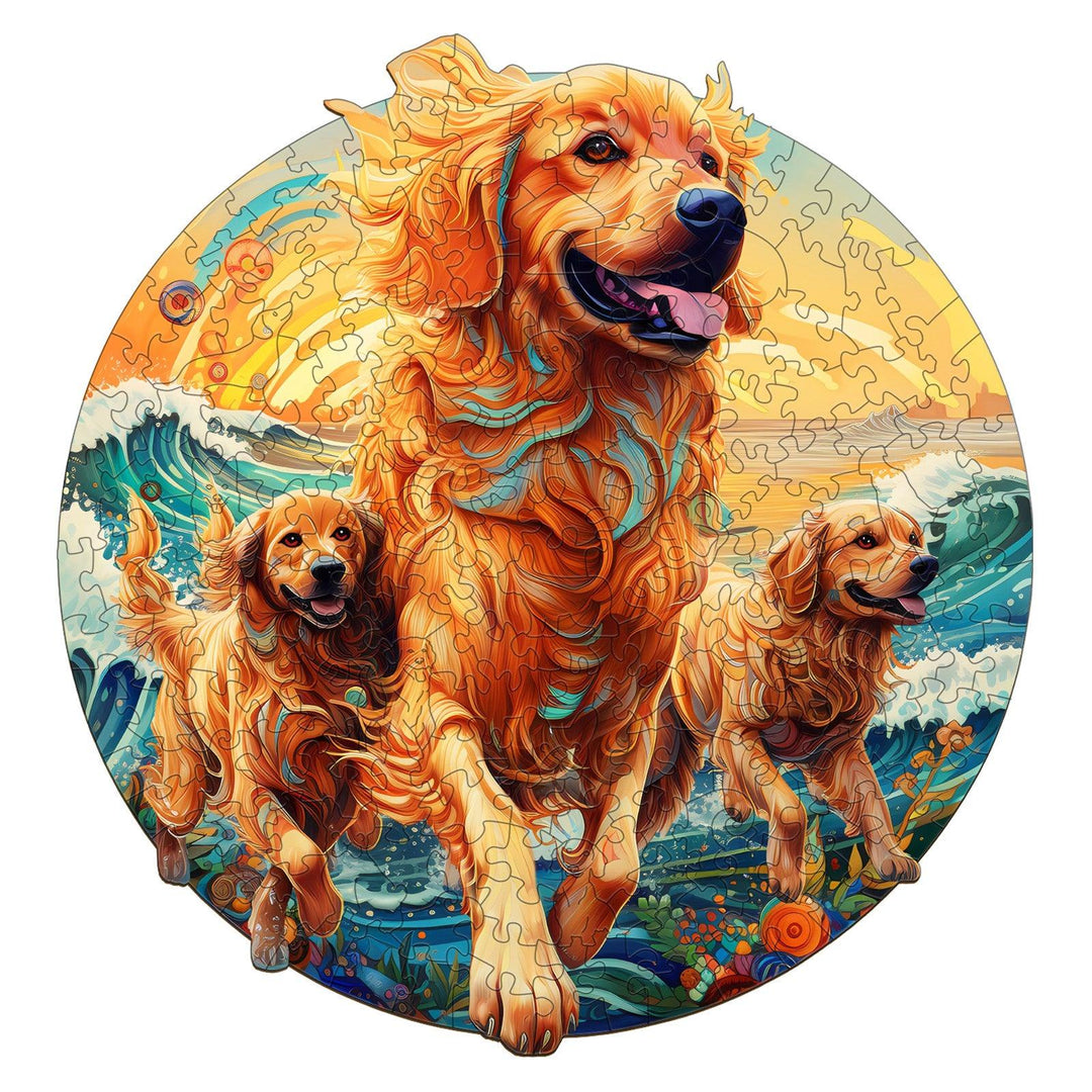 Beach Golden Family Wooden Jigsaw Puzzle-Woodbests