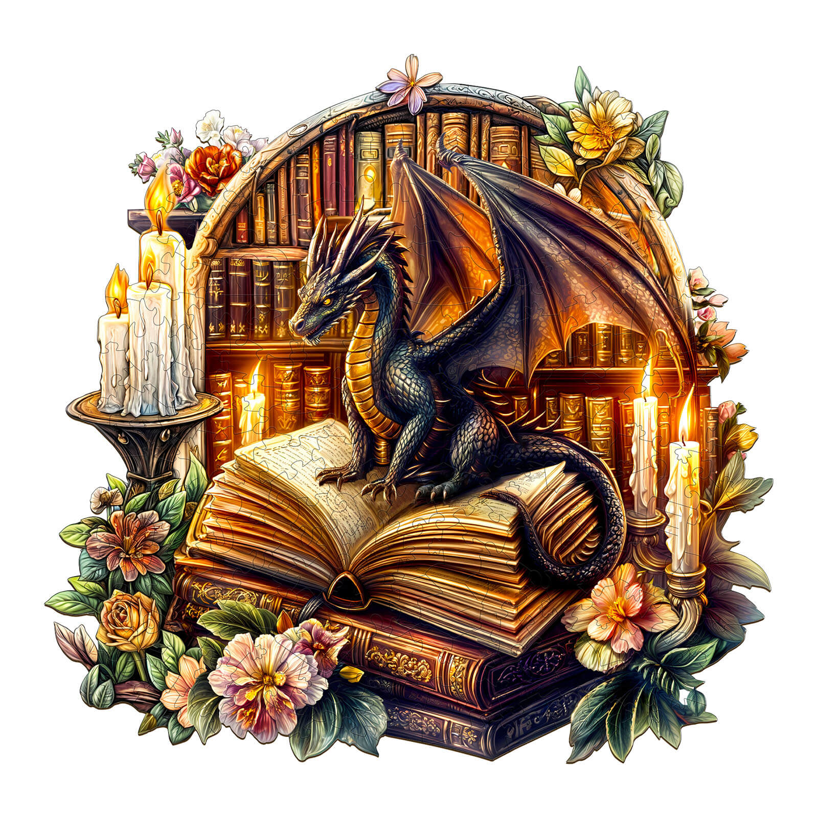 Dragon's Library-3 Wooden Jigsaw Puzzle