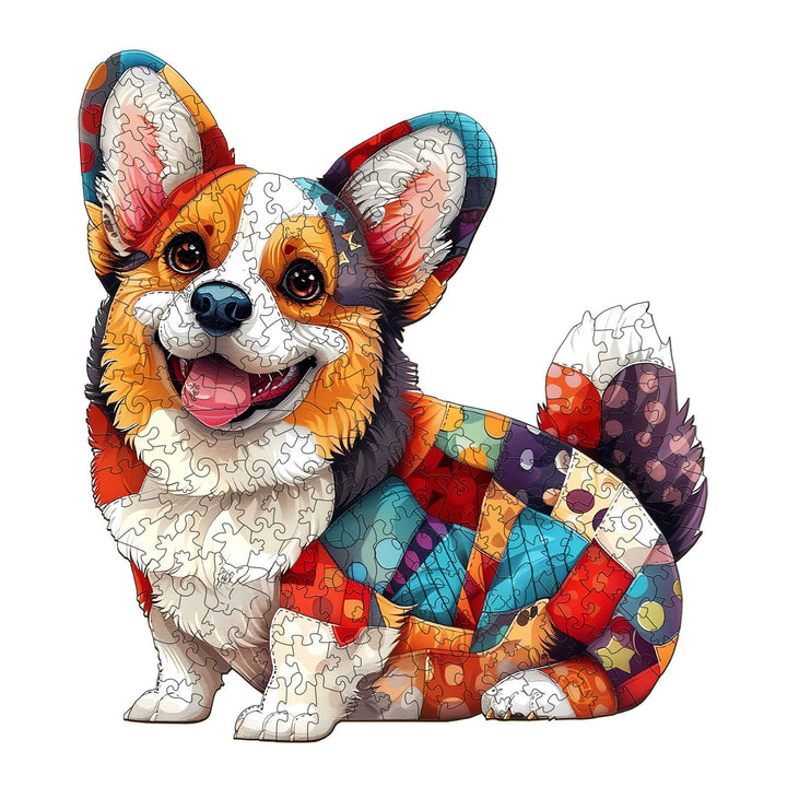 Patchwork Corgi Wooden Jigsaw Puzzle