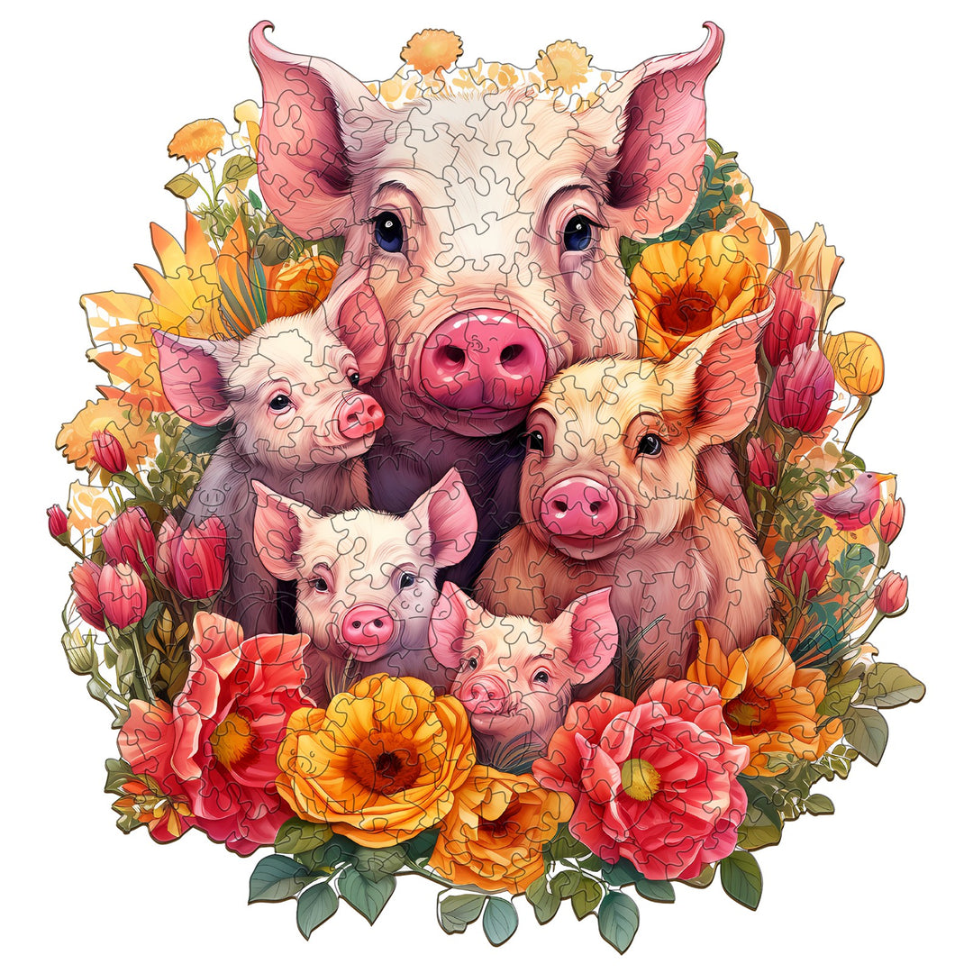 Mother Pig And Piglet-1 Wooden Jigsaw Puzzle-Woodbests