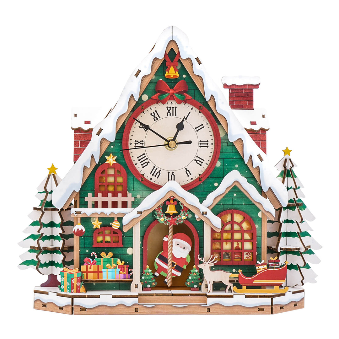 Christmas Snow House – DIY Wooden Clock, 3D Puzzle Craft Kit