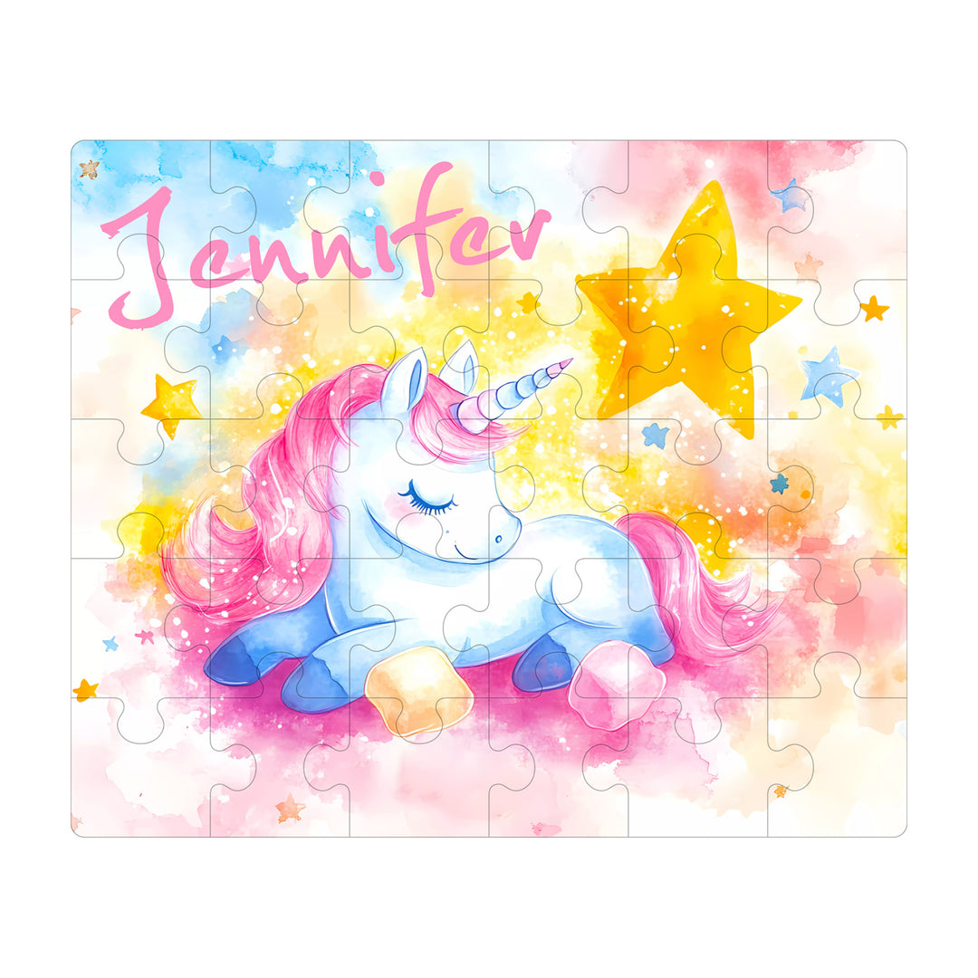 Sleeping Unicorn - Children's Name Custom Wooden Jigsaw Puzzle