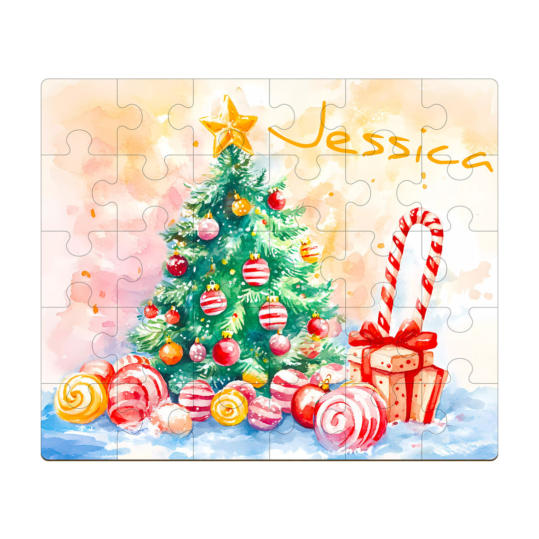 Happy Christmas - Children's Name Custom Wooden Jigsaw Puzzle