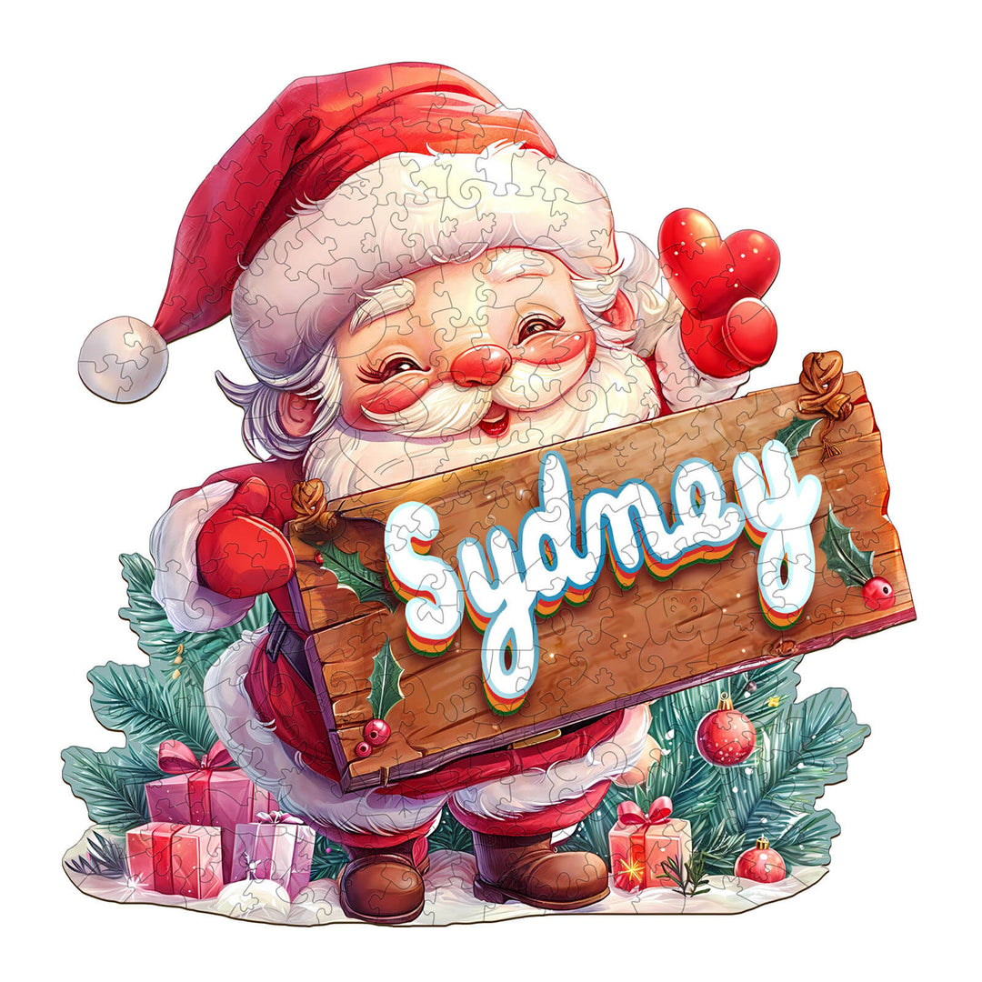 Santa Claus Custom Name Wooden Jigsaw Puzzle