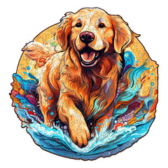 Beach Golden Retriever Wooden Jigsaw Puzzle-Woodbests