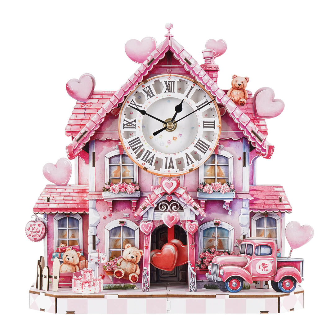 Sweetheart Cottage – DIY Wooden Clock, 3D Puzzle Craft Kit