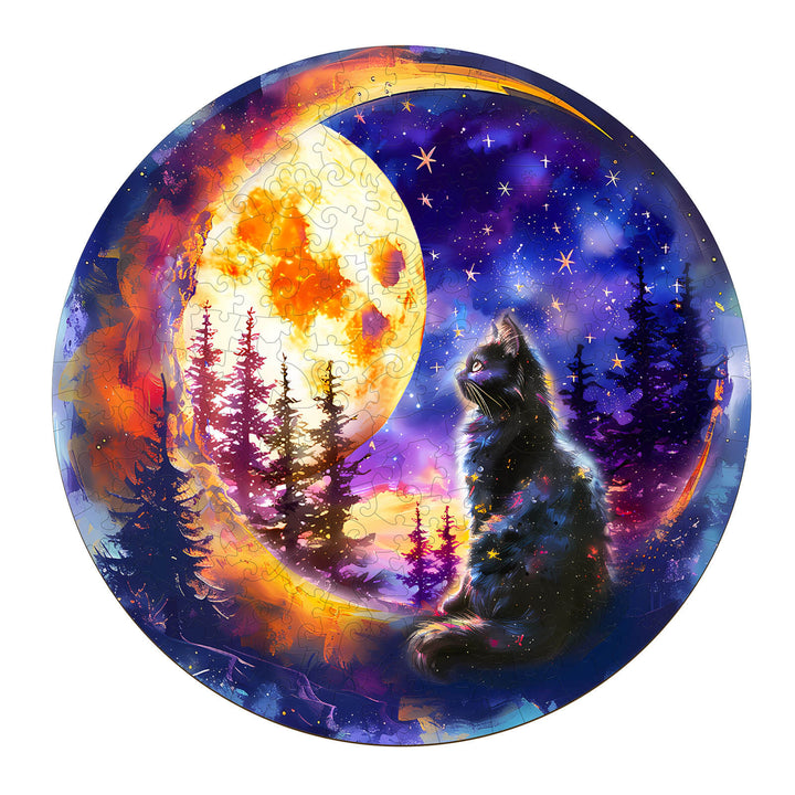 Starry Cat Wooden Jigsaw Puzzle - Woodbests