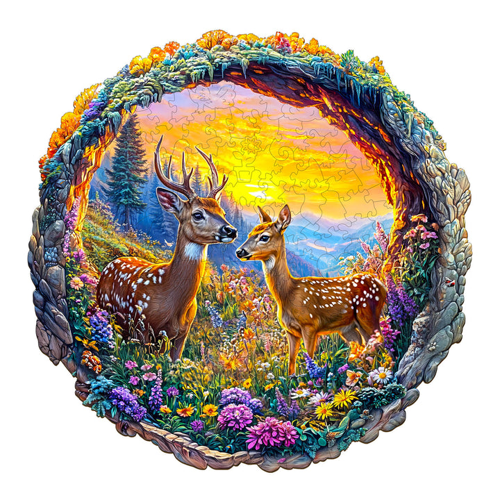 3D Deer among Flowers Wooden Jigsaw Puzzle