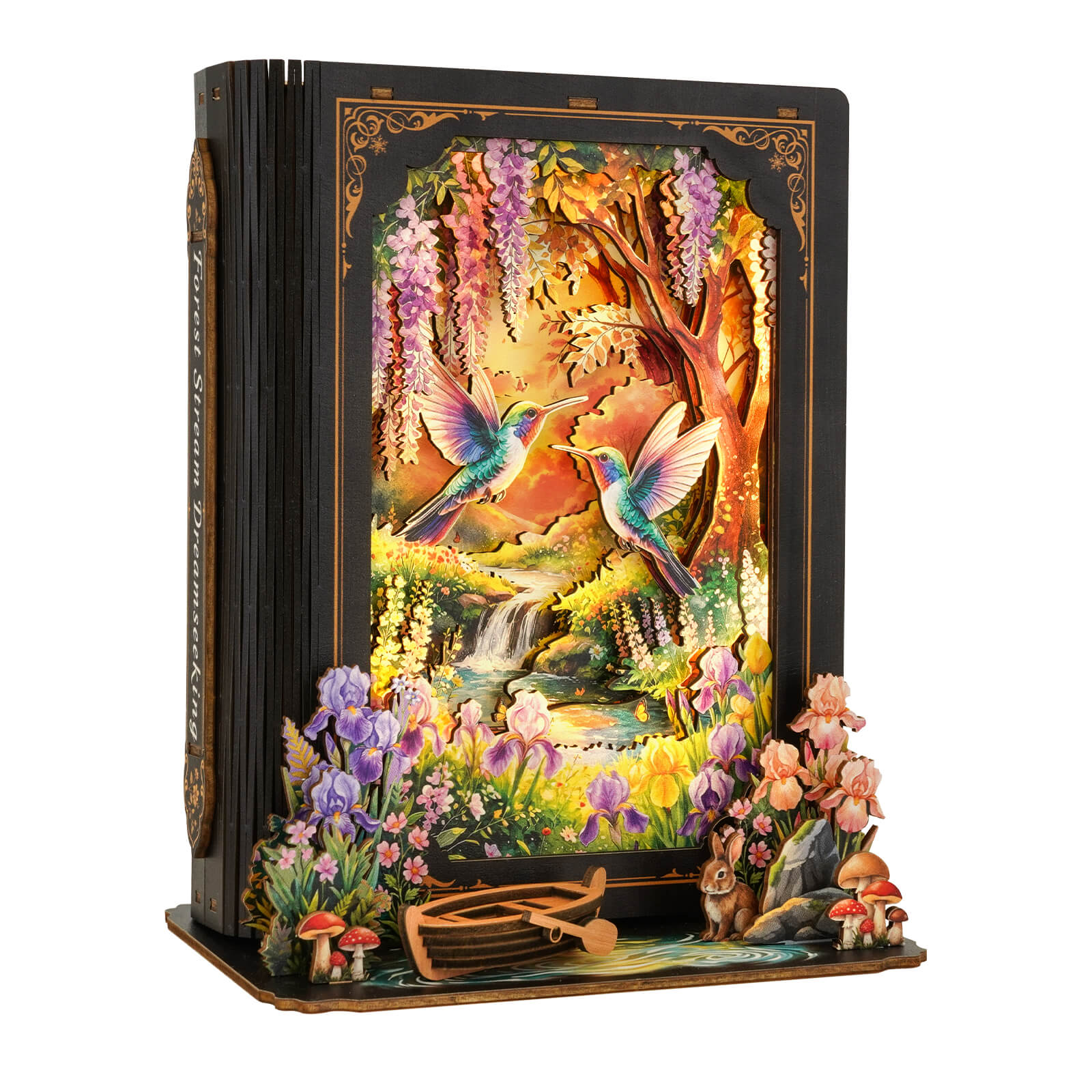 Rêve de ruisseau forestier – Kit de lampe en bois à assembler pour bibliothèque