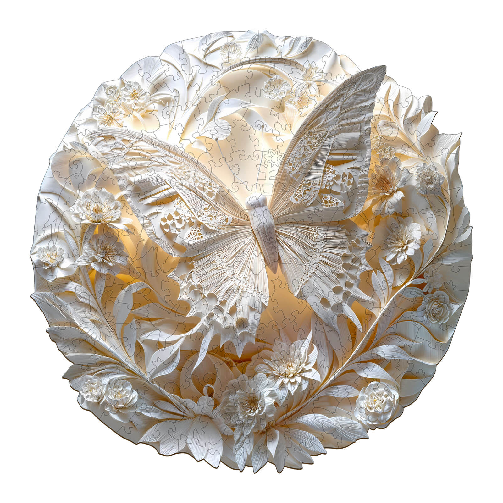 3D Paper Butterfly Wooden Jigsaw Puzzle featuring an intricate butterfly design surrounded by floral elements.
