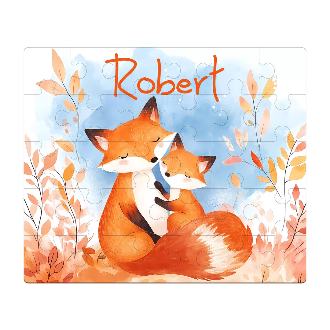 Fox Family - Children's Name Custom Wooden Jigsaw Puzzle