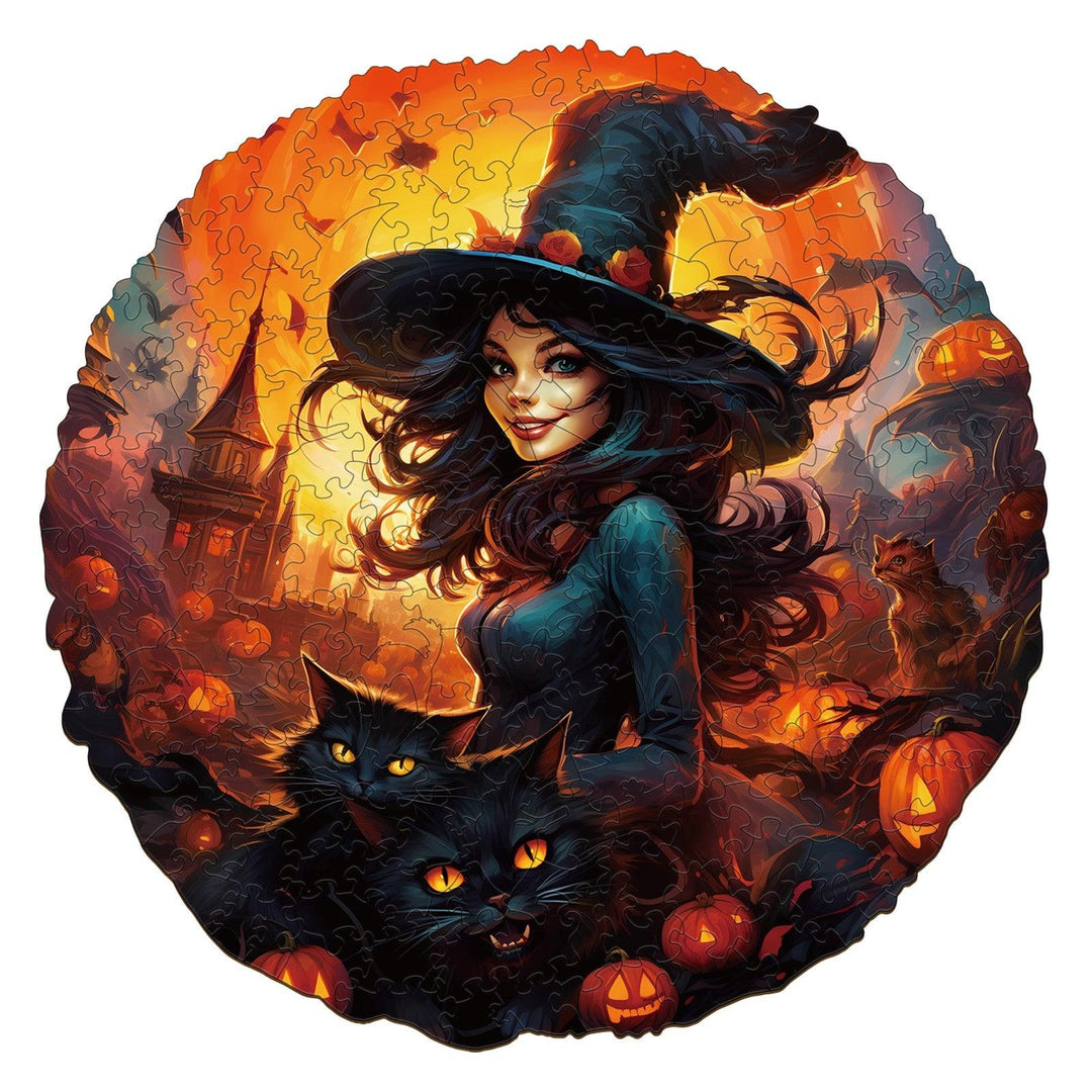Witches and Cats Wooden Jigsaw Puzzle-Woodbests