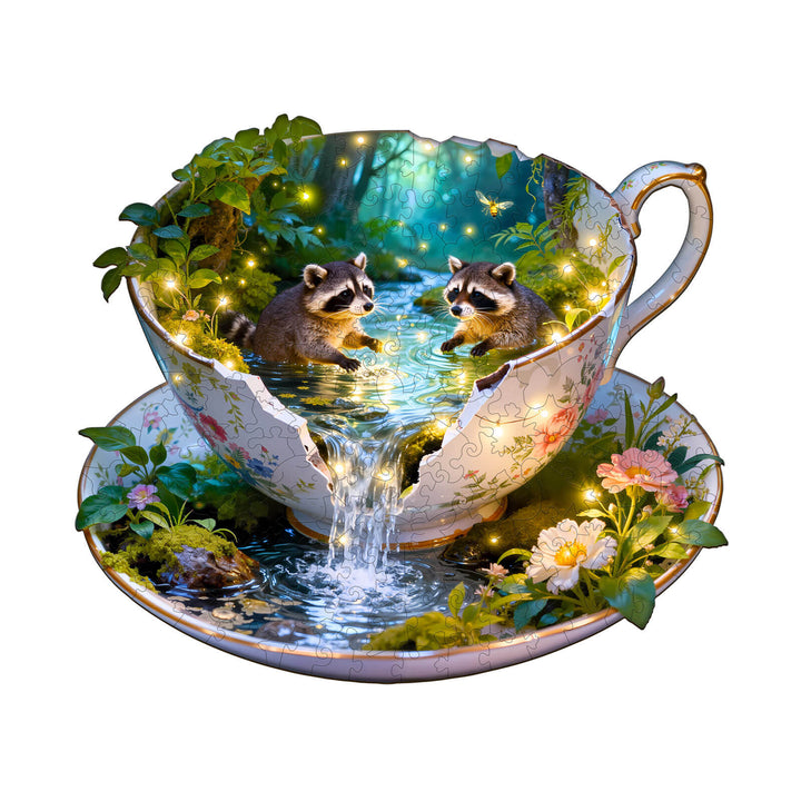 Raccoons Playing Wooden Jigsaw Puzzle