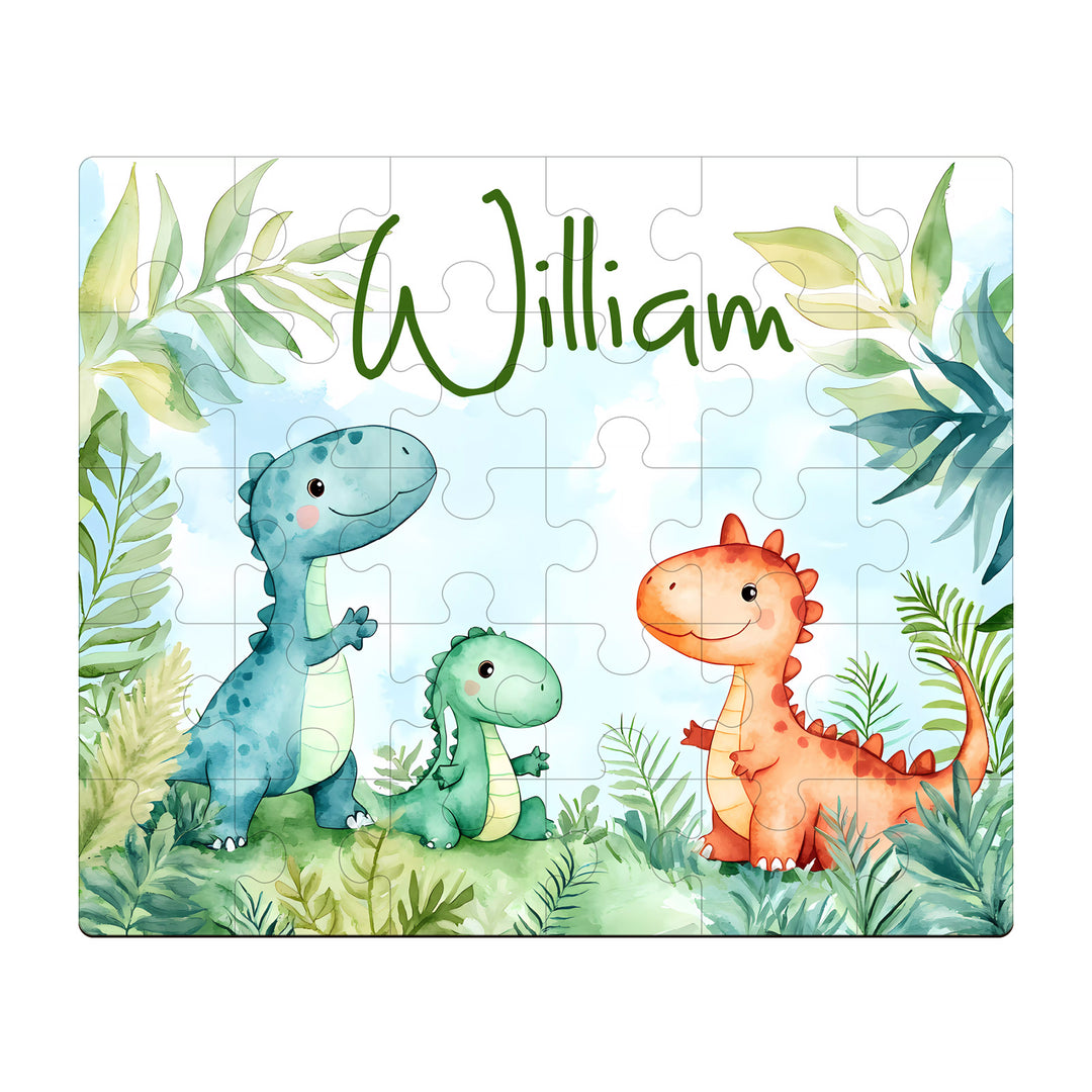 Dinosaur Family - Children's Name Custom Wooden Jigsaw Puzzle