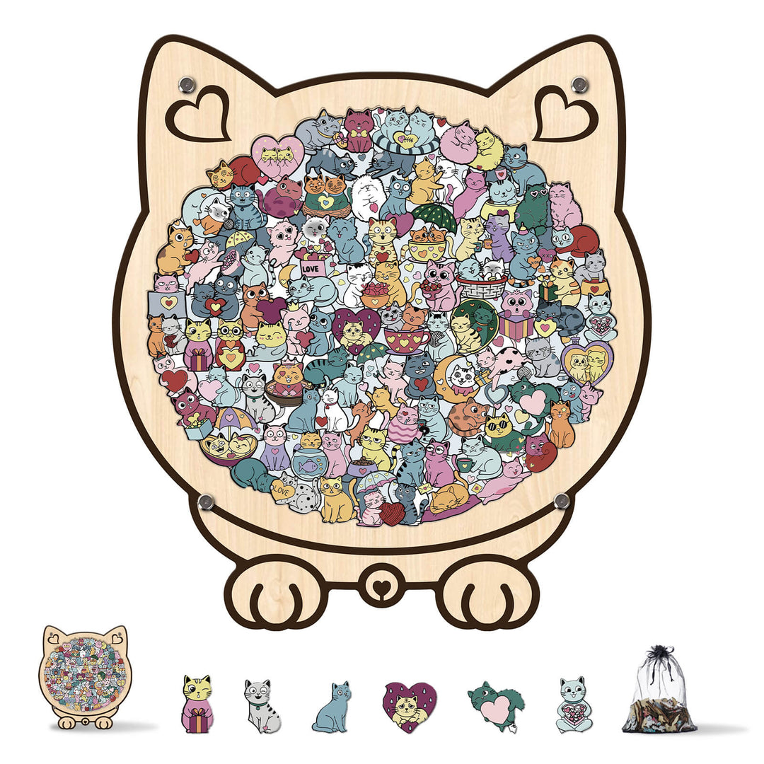 Cute Lover Cat Shaped Wooden Jigsaw Puzzle